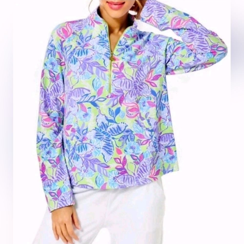 Lilly Pulitzer Melena Popover Dew Drop Stay Fly  UPF 50+ Purple Sz Meduim